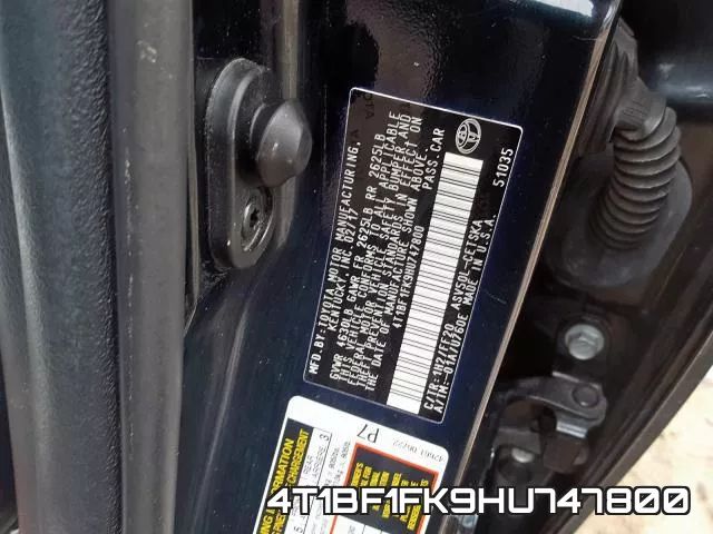 4T1BF1FK9HU747800 фото 2
