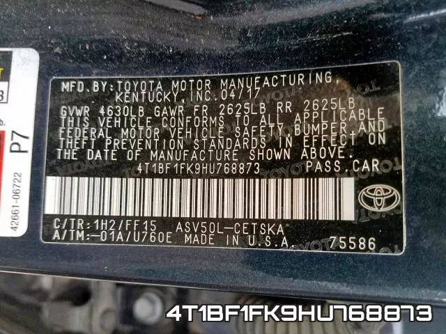4T1BF1FK9HU768873 фото 2