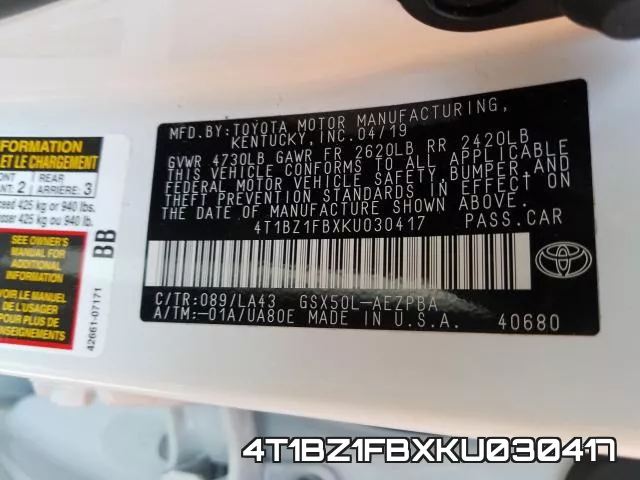 4T1BZ1FBXKU030417 фото 2