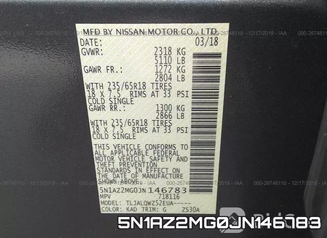 5N1AZ2MG0JN146783 фото 10
