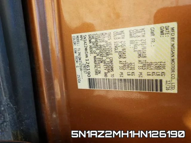 5N1AZ2MH1HN126190 фото 2