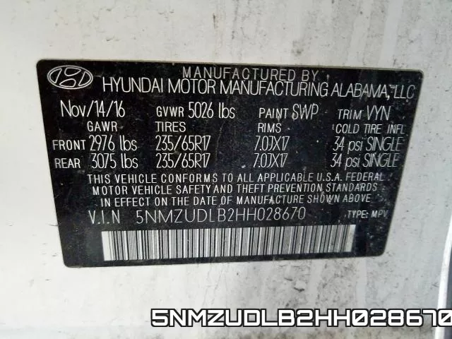 5NMZUDLB2HH028670 фото 2