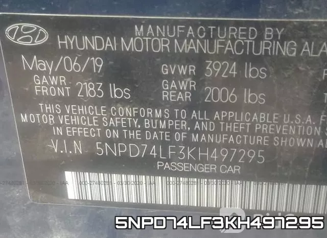 5NPD74LF3KH497295 фото 10