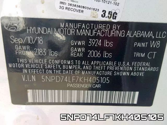5NPD74LF7KH405105 фото 2