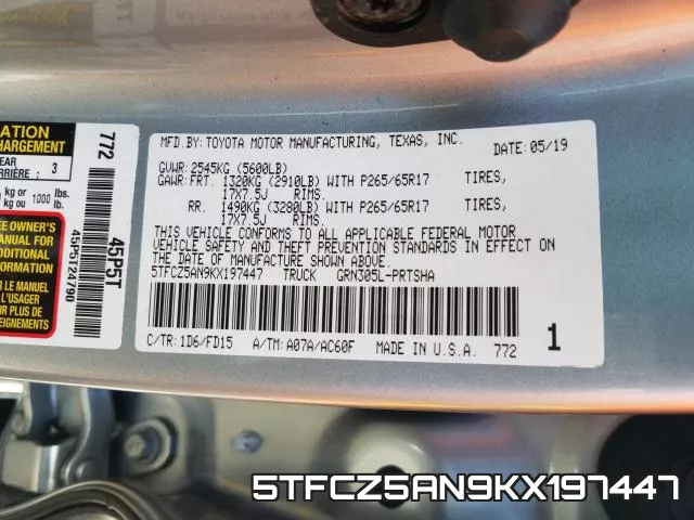 5TFCZ5AN9KX197447 фото 2