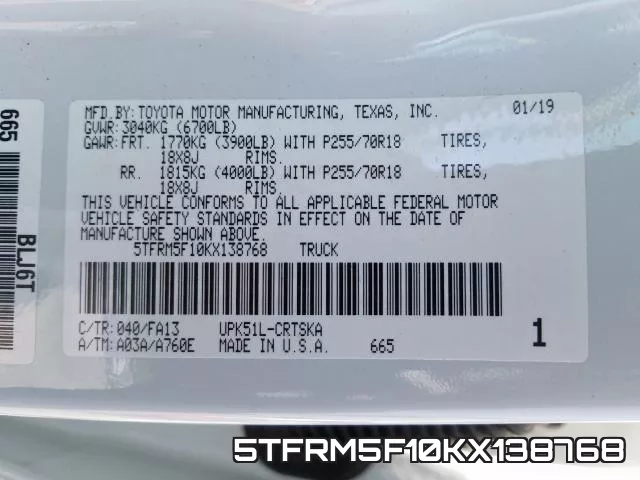 5TFRM5F10KX138768 фото 2
