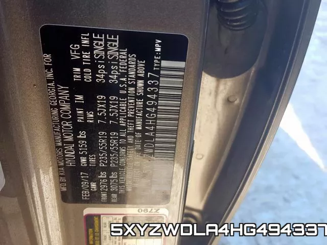 5XYZWDLA4HG494337 фото 2