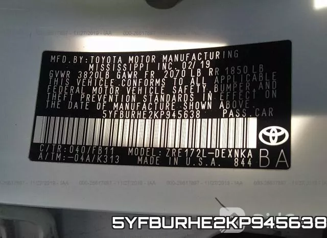 5YFBURHE2KP945638 фото 10