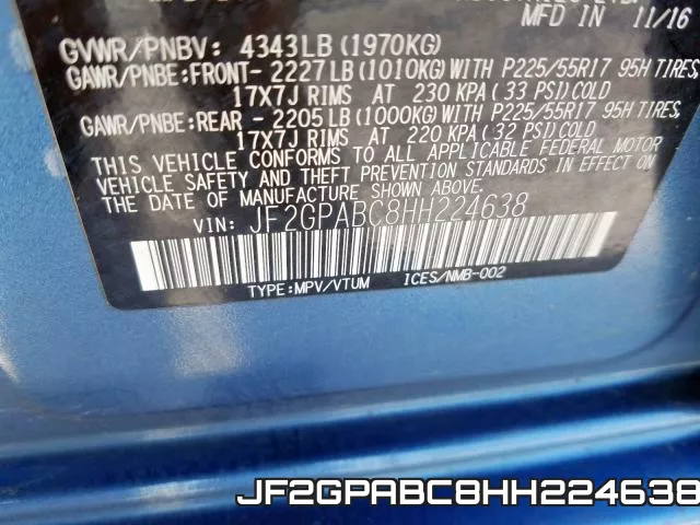 JF2GPABC8HH224638 фото 2