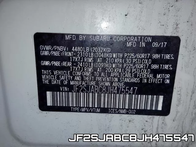 JF2SJABC8JH475547 фото 2