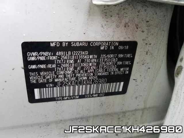 JF2SKACC1KH426980 фото 2