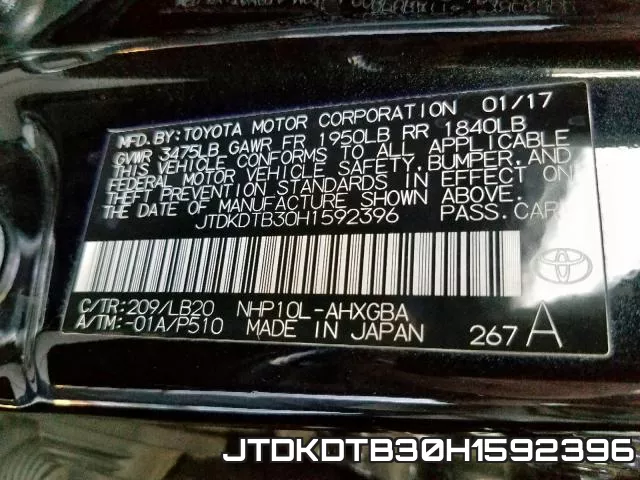 JTDKDTB30H1592396 фото 2