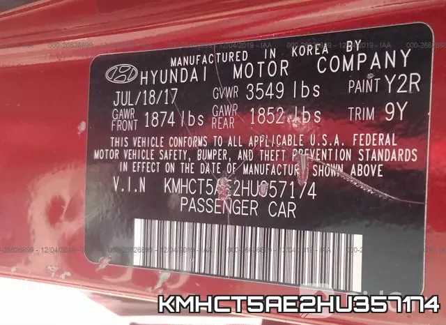 KMHCT5AE2HU357174 фото 10