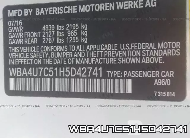 WBA4U7C51H5D42741 фото 10