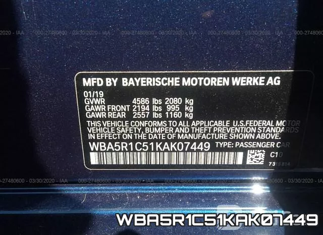WBA5R1C51KAK07449 фото 10