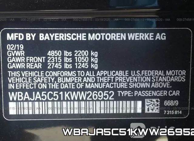 WBAJA5C51KWW26952 фото 10