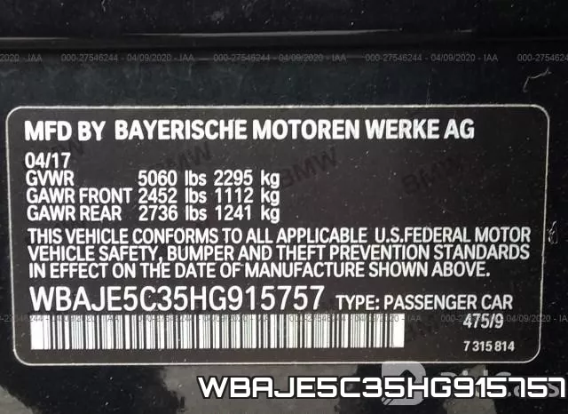 WBAJE5C35HG915757 фото 10
