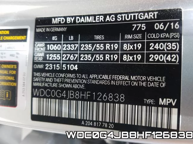 WDC0G4JB8HF126838 фото 2