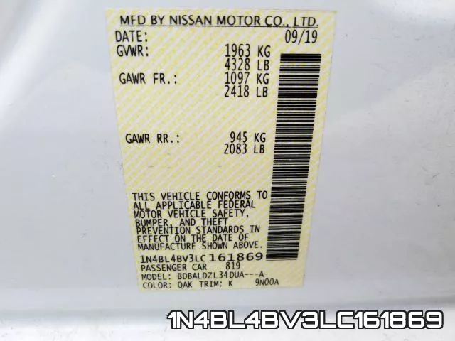 1N4BL4BV3LC161869 фото 2