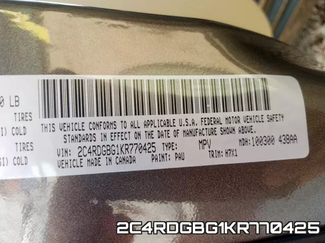 2C4RDGBG1KR770425 фото 2