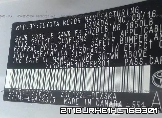 2T1BURHE1HC768301 фото 10