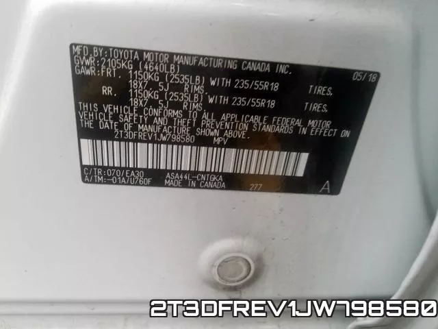2T3DFREV1JW798580 фото 2