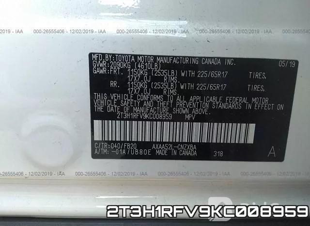 2T3H1RFV9KC008959 фото 10