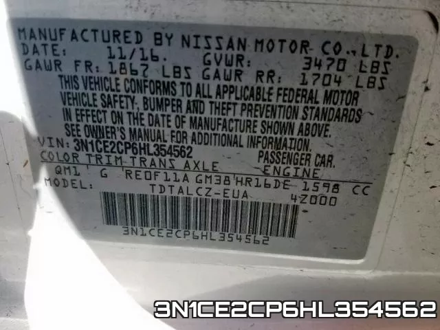 3N1CE2CP6HL354562 фото 2
