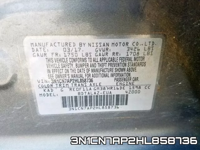 3N1CN7AP2HL858736 фото 2
