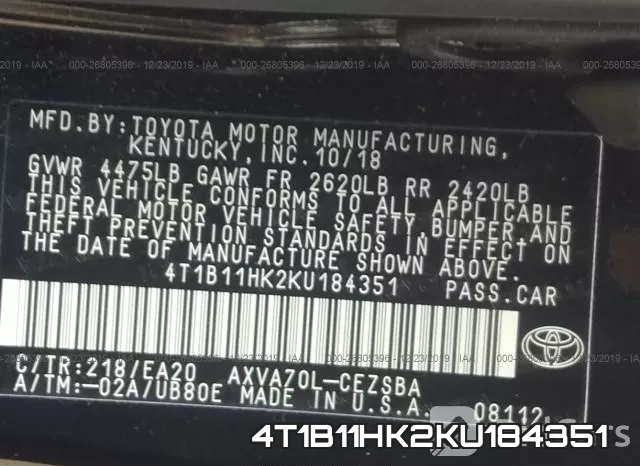 4T1B11HK2KU184351 фото 10