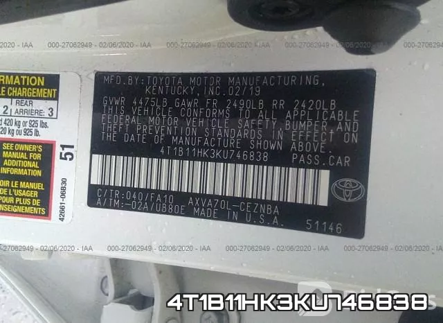 4T1B11HK3KU746838 фото 10