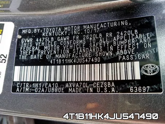 4T1B11HK4JU547490 фото 2