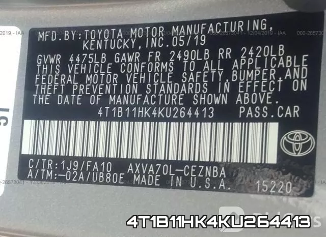 4T1B11HK4KU264413 фото 10