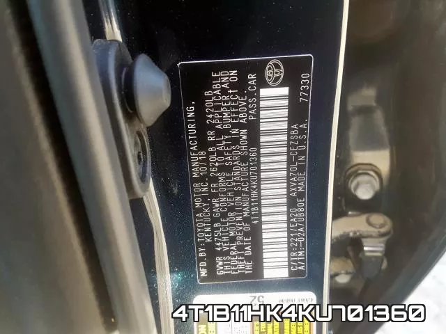 4T1B11HK4KU701360 фото 2