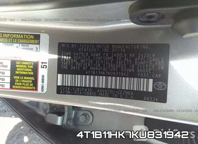 4T1B11HK7KU831942 фото 10