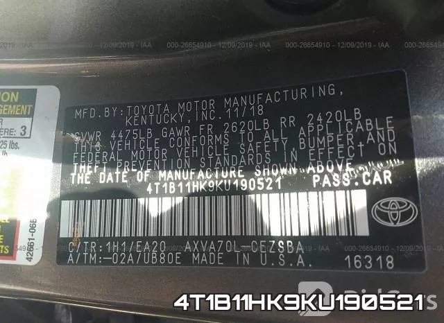 4T1B11HK9KU190521 фото 10