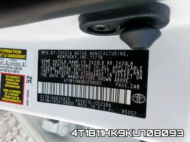 4T1B11HK9KU708093 фото 2