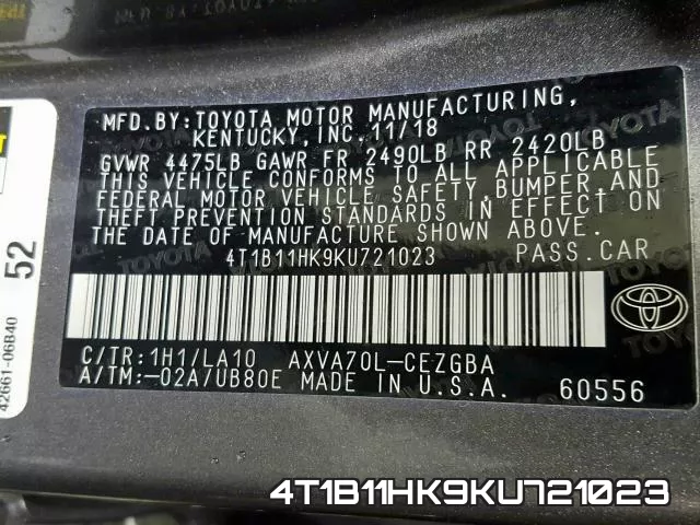 4T1B11HK9KU721023 фото 2