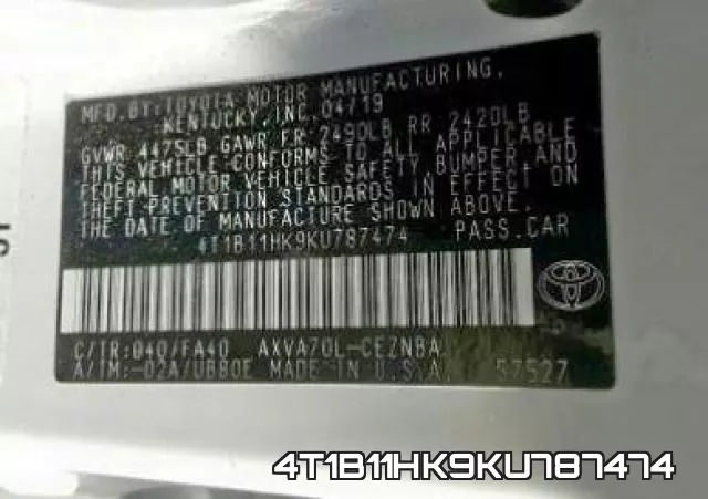 4T1B11HK9KU787474 фото 2