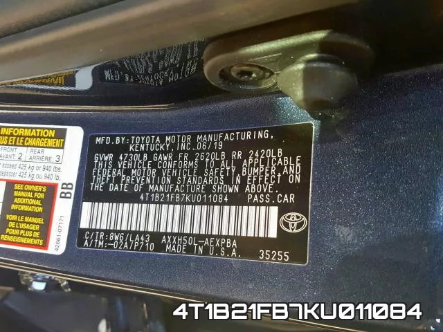 4T1B21FB7KU011084 фото 2