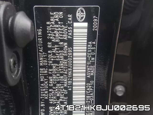 4T1B21HK8JU002695 фото 2