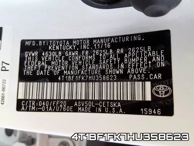 4T1BF1FK7HU358623 фото 2