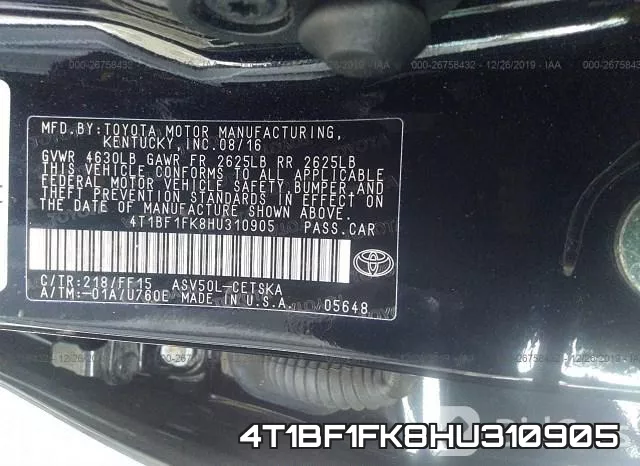 4T1BF1FK8HU310905 фото 10