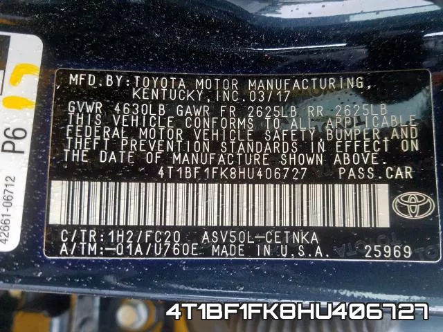 4T1BF1FK8HU406727 фото 2