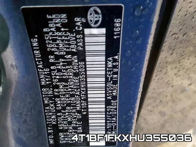 4T1BF1FKXHU355036 фото 2