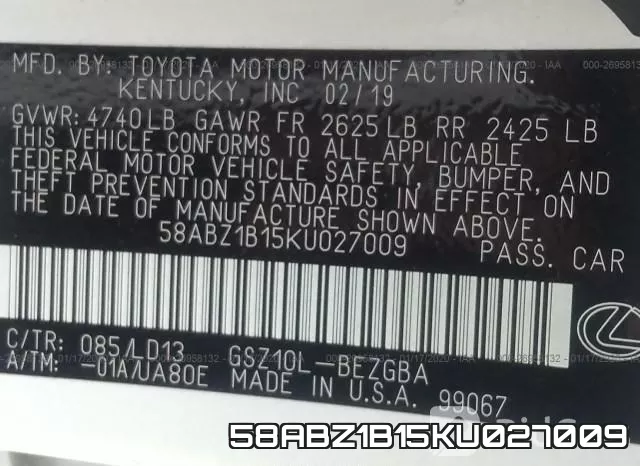 58ABZ1B15KU027009 фото 10