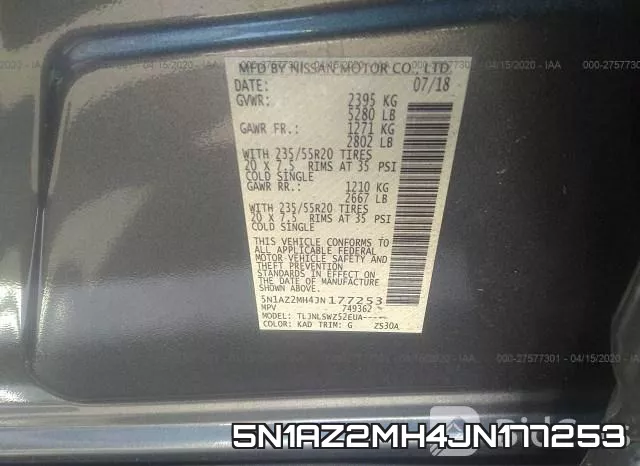 5N1AZ2MH4JN177253 фото 10