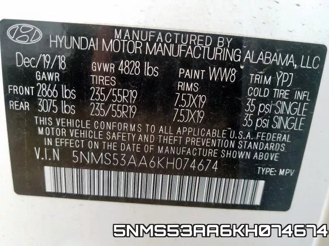 5NMS53AA6KH074674 фото 2