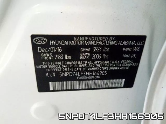 5NPD74LF3HH166905 фото 2