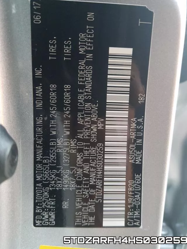 5TDZARFH4HS030259 фото 2